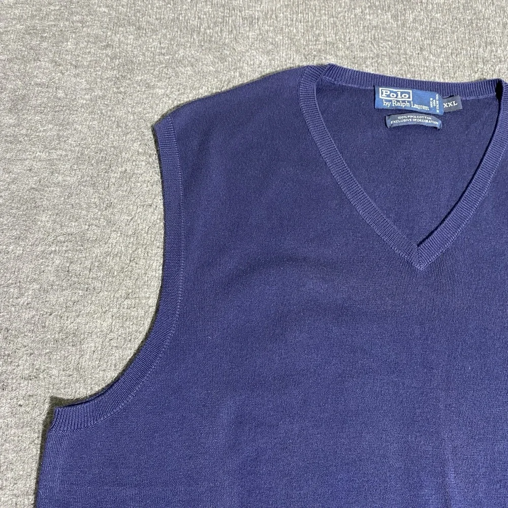 Polo Ralph Lauren Sweater Vest Navy Blue Mens Size XXL Pima Cotton V Neck Golf